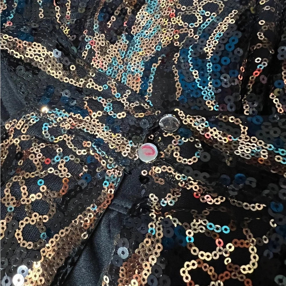 Cable & Gauge Black & Copper Tiger Striped Sequin Halter Top - Picture 4 of 8